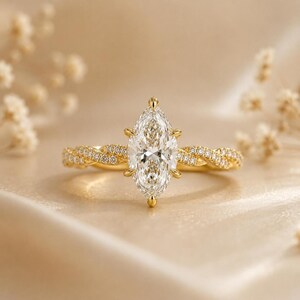 2CT Marquise Ring IGI Certified Lab-Grown Diamond Engagement Ring | 14k Gold Twisted Vine Band