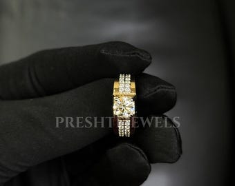 1.25CT Round Diamond Engagement Ring 14K Yellow Gold 9.3MM Wide Band 2CT Total Pave Anniversary Statement Jewelry