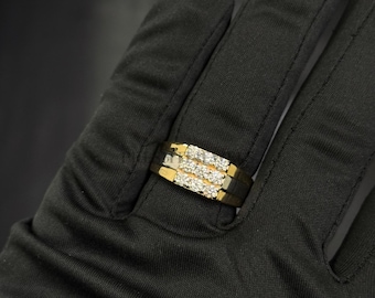 0.75 CTW Round Lab Diamond Men's Ring, 14K Two-Tone Gold | Unique 9-Stone Grid Cluster Band, Iced Out Pinky Ring, Bold Masculine Statement