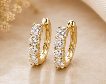 Diamond Huggies Earrings, Lab Grown Diamond, Yellow Gold Hoops