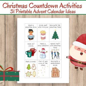 Instant Download Christmas Advent Calendar Activities / Printable Christmas Countdown Family Activity Cards