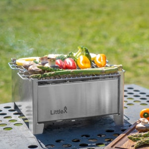 Small Portable Charcoal Grill & BBQ Camping Stove, Tailgate Barbecue, Tabletop Hibachi, Stainless Steel Outdoor Compact Grill, LittleX S02