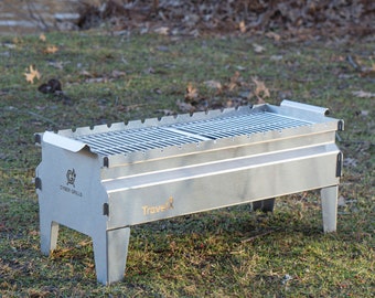 Tabletop Charcoal BBQ Grill, Foldable & Portable Firepit, Outdoor Stainless Steel Camping Stove, Travel and Tailgate Grill, TravelX S03