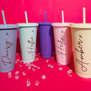 Personalised Pastel Single Walled Cold Cups:Wedding, Hen Do, Bridesmaid, Maid of Honour, Pink, Blue, Green, White, Yellow, Purple, Summer