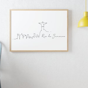 One Line Rio de Janeiro Skyline imprimible, arte de línea fina, arte retro, arte minimalista, arte de línea moderna, cartel de referencia mundial, arte de pared impreso.