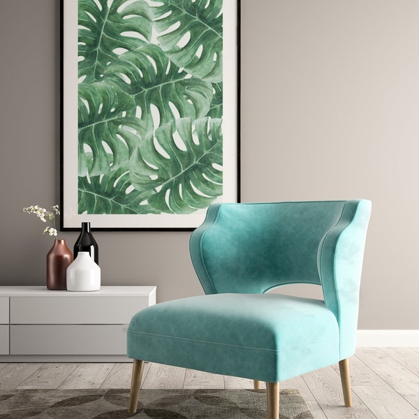 Monstera Pattern Canvas Contemporary Green Botanical Decor Digital Download Art Floral Greenery Posters Boho Art Print Tropical Leaf Design.