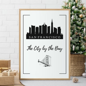 San Francisco City Skyline and Golden Gate Bridge, Digital Printable Wall Art for Home or Office Decor, Travel Gifts, Modern Art, Minimalist