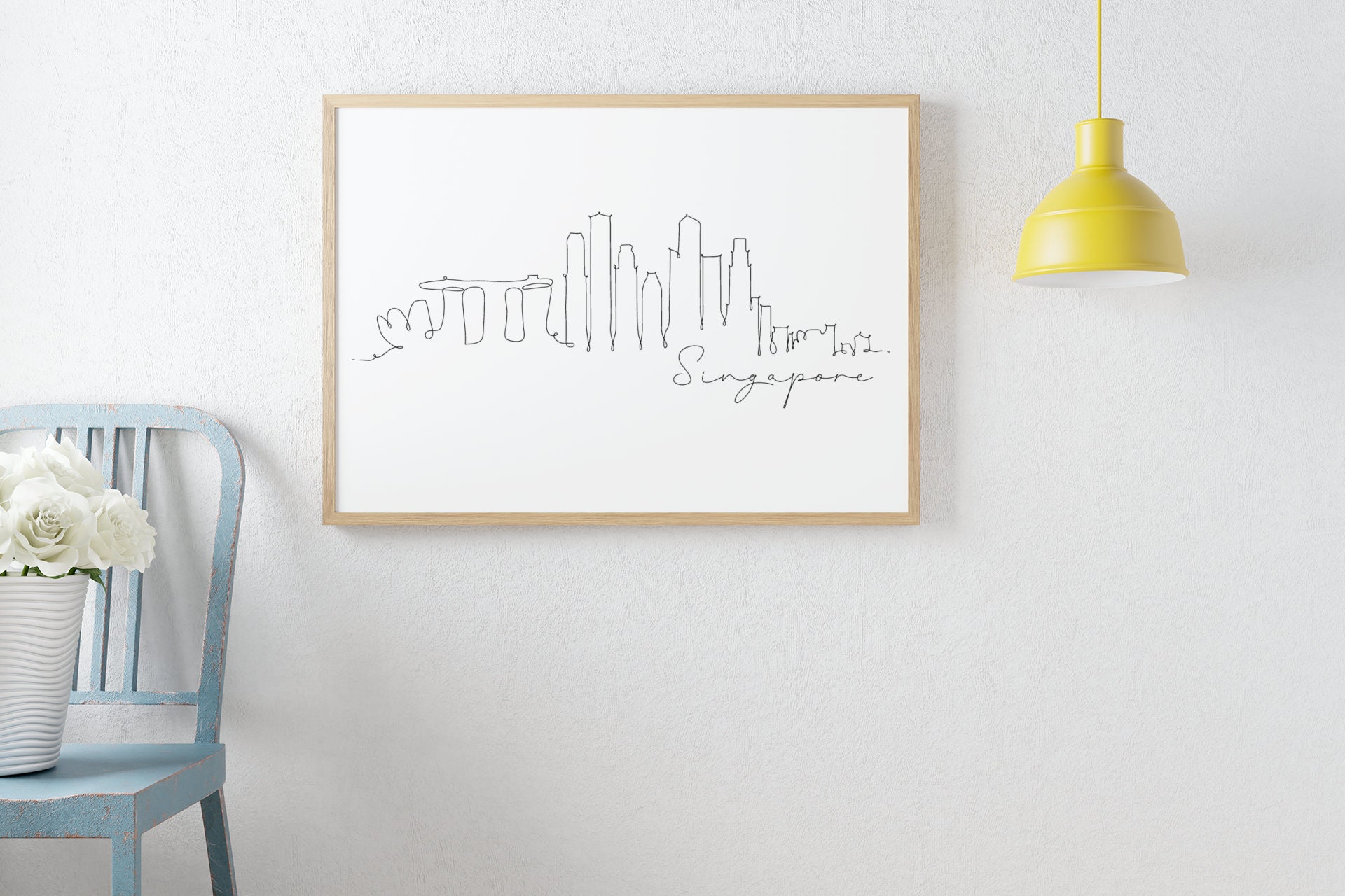 Singapore Skyline Print, Line Art Tekening, Singapore Poster, Minimalistische Muurkunst, City Skyscraper Poster, Fine Art, Home Decor, Bezienswaardigheden.