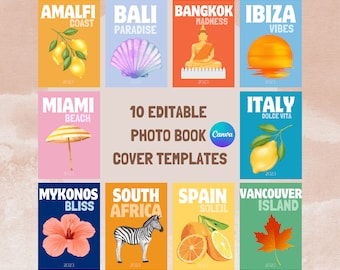 Editable Digital Designer Travel Photobook Cover - for DIY Coffee Table Book Template // Digital Download - Bundle of 10 - more to come