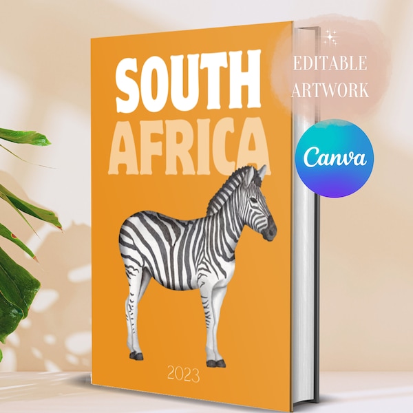 Editable Designer Digital Travel Photobook Cover - SOUTH AFRICA - for DIY Coffee Table Book with 4 different back covers // Digital Download