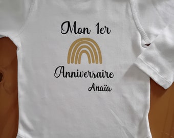 Body bébé personnalisé unisexe "C'est Mon 1er Anniversaire" avec le prénom de votre choix