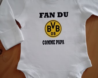 Body bébé personnalisé "Fan du Borussia Dortmund comme papa" possibilité de modifier le mot papa par celui de votre choix
