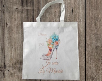 tote bag/sac shopping/cabas personnalisé "Je suis la mariée" personnalisé avec prénom et date au choix