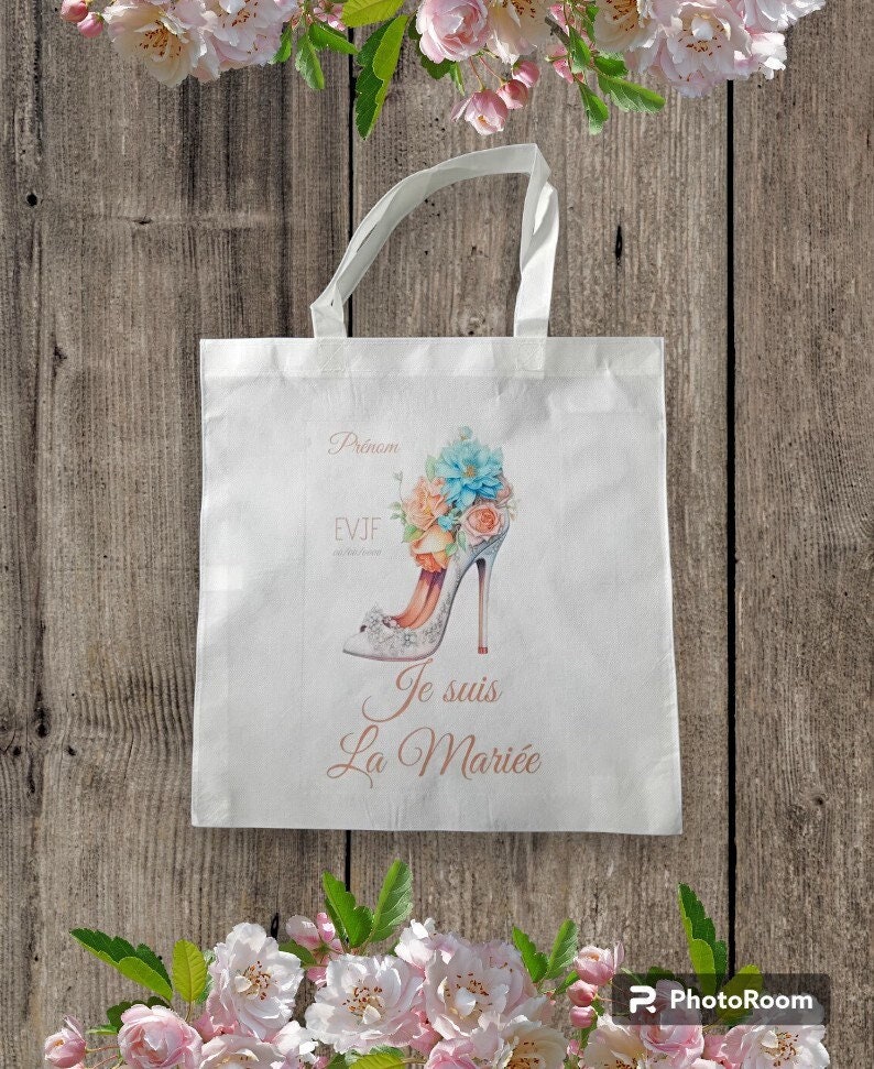 tote bag/sac shopping/cabas personnalisé Je suis la mariée personnalisé avec prénom et date au choix image 1