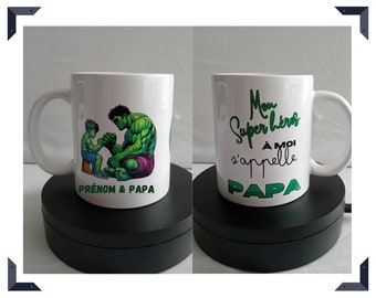 Mug personnalisé Hulk avec le mot PAPA et le prénom de votre choix réaliser sur commande idéal pour la fêtes des pères ou autre évènement