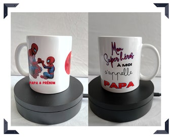 Mug personnalisé Spiderman avec le mot PAPA, le prénom de votre choix réaliser sur commande idéal pour la fêtes des pères ou autre évènement