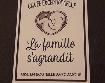 étiquette Bouteille de Vin Personnalisé idéal pour Annoncer une Grossesse "Cuvée exceptionnelle La famille s'agrandit"