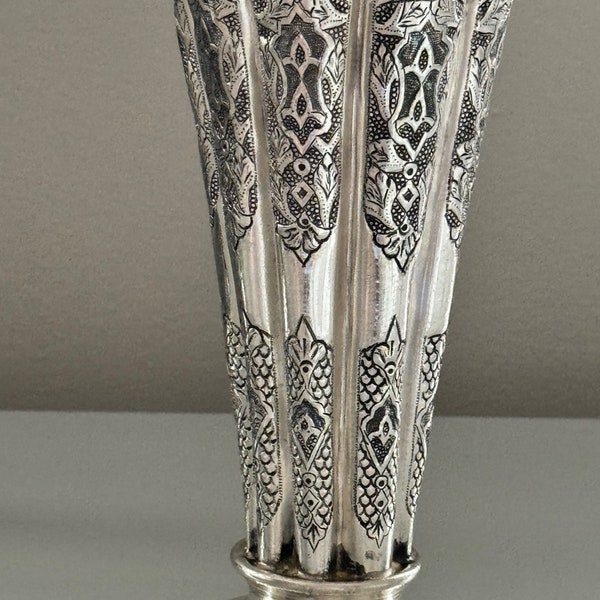 Stunning handmade silver vase, tabletop, decor inspired by Persian Artists.