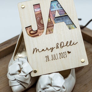Personalisiertes Geldgeschenk / Geschenkkarte Holz mit Namen / Holzbild / Geldhalter JA / Gutschein