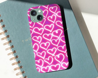 Pintura en aerosol de neón rosa corazones arte callejero estilo graffiti urbano Airbrush Love, funda de teléfono delgada brillante