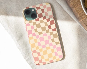 Tablero de ajedrez ondulado geometría pastel tonos tierra desnudos a cuadros estado de ánimo boho brillante funda de teléfono delgada