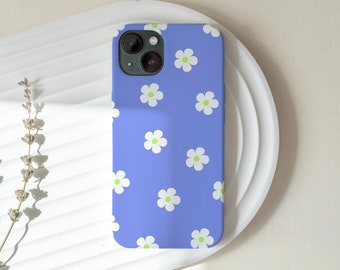 Flor Coco chica Linda margarita Y2K años 90 ilustrada flores blancas y verdes neón en azul, funda de teléfono delgada brillante