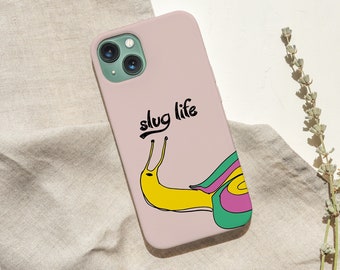 Slug life cute snail shell slime on beige, glossy slim phone case