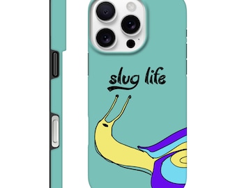La mejor vida de babosa, lindo caracol slime sobre hierba marina verde, funda de teléfono resistente y brillante