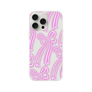 Fiocchi rosa neon lucidi su custodia flessibile trasparente per telefono