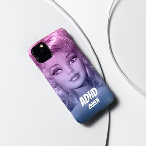 ADHD Queen Barbie Pop Art on purple blue gradient, glossy slim phone case