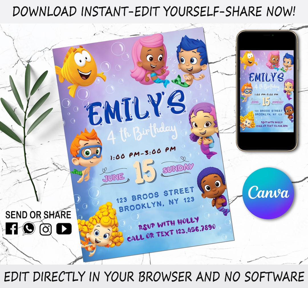 Bubble Guppies Invitation - Kids Digital Invite - Digital Bubble Invite ...