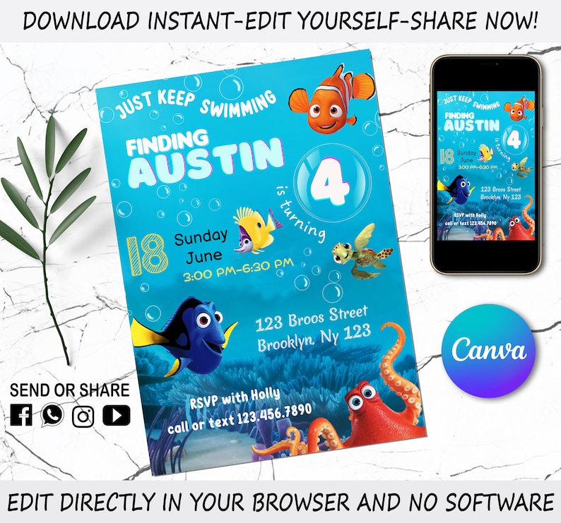 Finding Dory Invitation Kids Digital Invite Digital - Etsy