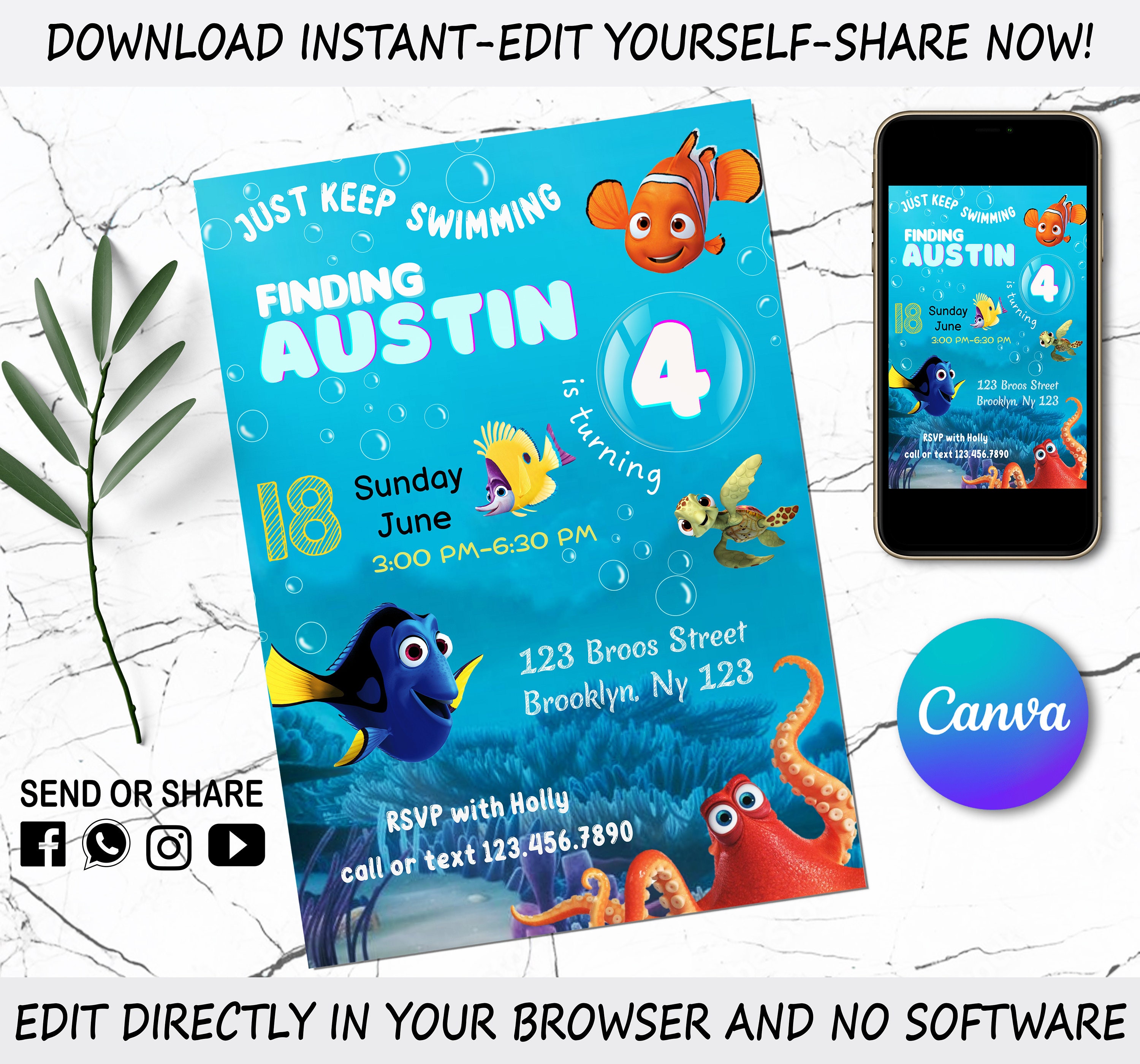 Finding Dory Invitation Kids Digital Invite Digital - Etsy