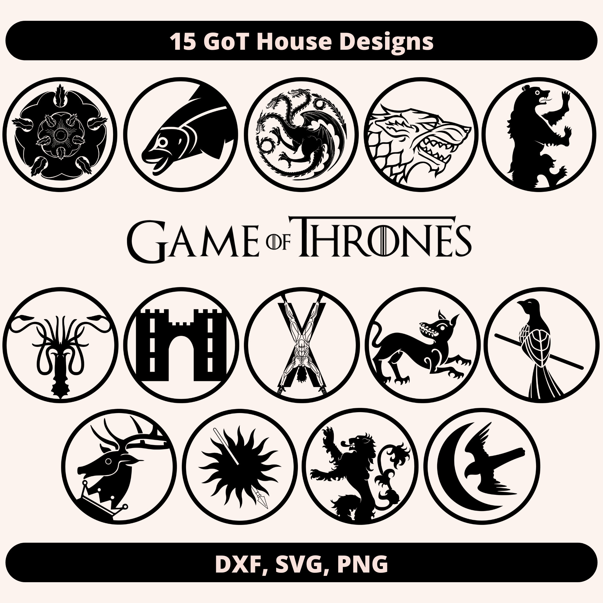 game of thrones house crests