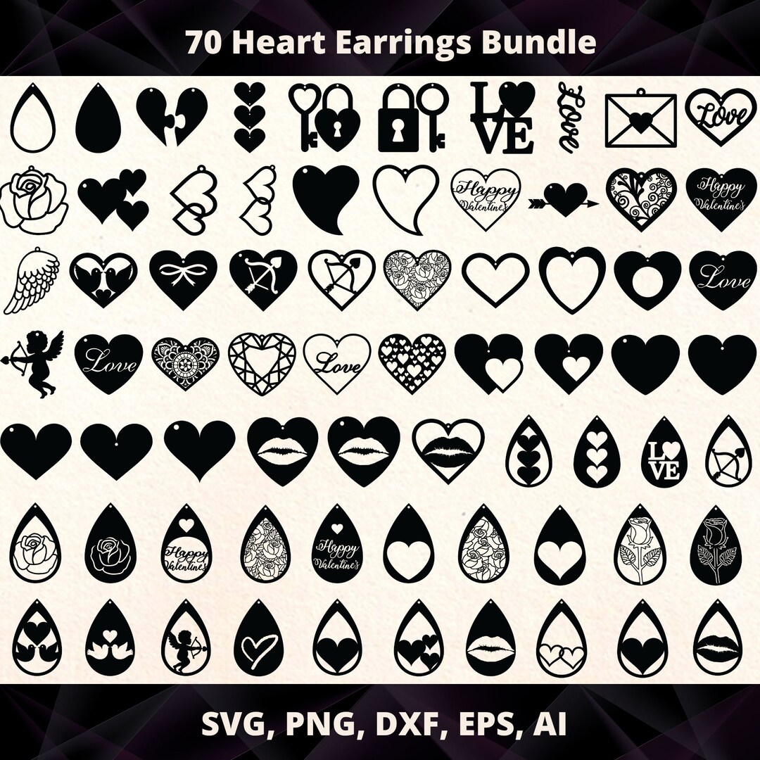 Heart Earring Svg Earring Svg Bundle Love Earring Svg - Etsy