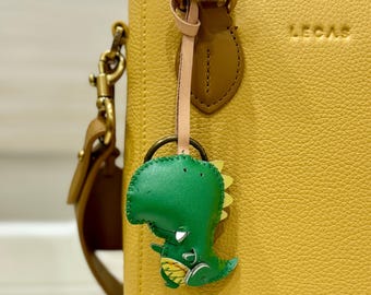 T-Rex bag charm, Microfibre Leather Bag Charm, Unique Key Chain, Handmade Vegan Leather Bag Charm, Unique Handmade Gift, Dinosaur lover gift