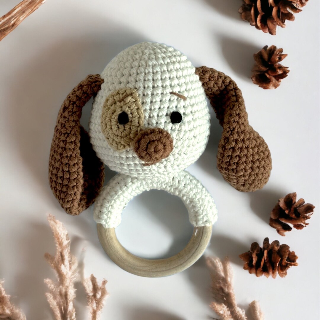Handmade Amigurumi Crochet Dog Rattle - Stuffed Animal Toy - Perfect ...