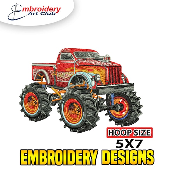 Cartoon Truck Embroidery Designs | Monster Truck Machine Embroidery Design | Digital Embroidery | PES Digital File