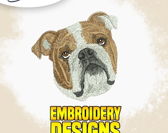 Bulldog Embroidery Designs | realistic dog animal Design | english bulldog Embroidery | PES Digital File | Hoop size 5x7 animal embroidery