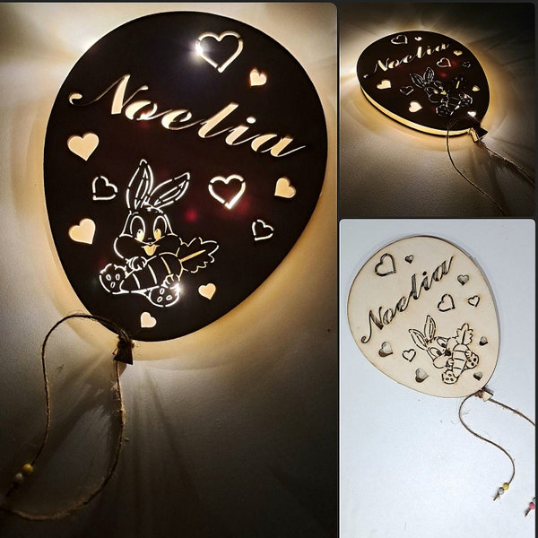 Wandlampe, Nachtlicht Luftballon mit Namen personalisiert, Ballonlampe LED, Kindernachtlampe, Kinderzimmer Deco Kinderlampe,