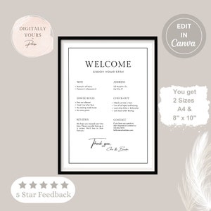 Welcome Sign Airbnb Hosts |Short Rental Template | Checkout instructions| House rules| Vacation Rental Printable| Guest Arrival Poster, VRBO