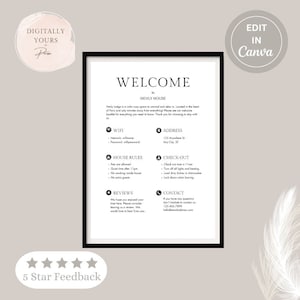 Welcome Sign Airbnb Hosts | A4 Rental Template | Checkout instructions| House rules| Vacation Rental Printable | Guest Arrival Poster| VRBO