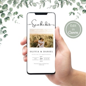 Digital Save The Date Invitation | Electronic Invite| Canva | Electronic Save The Date E-Invite | Mobile Phone Text Wedding Email SMS Evite