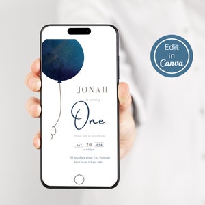 Digital Birthday Balloon Invitation, Any Age, Editable Electronic Template Invite, Canva, Electronic Simple Invite, Phone Text Email Evite