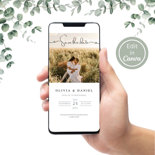 Digital Save The Date Invitation | Electronic Invite| Canva | Electronic Save The Date E-Invite | Mobile Phone Text Wedding Email SMS Evite