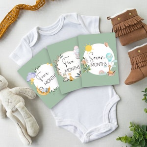 Cartes d'étape mensuelles vertes | Cartes d'étape mensuelles imprimables | Cadeau Babyshower | Ensemble de cartes Milestone 1-12 mois
