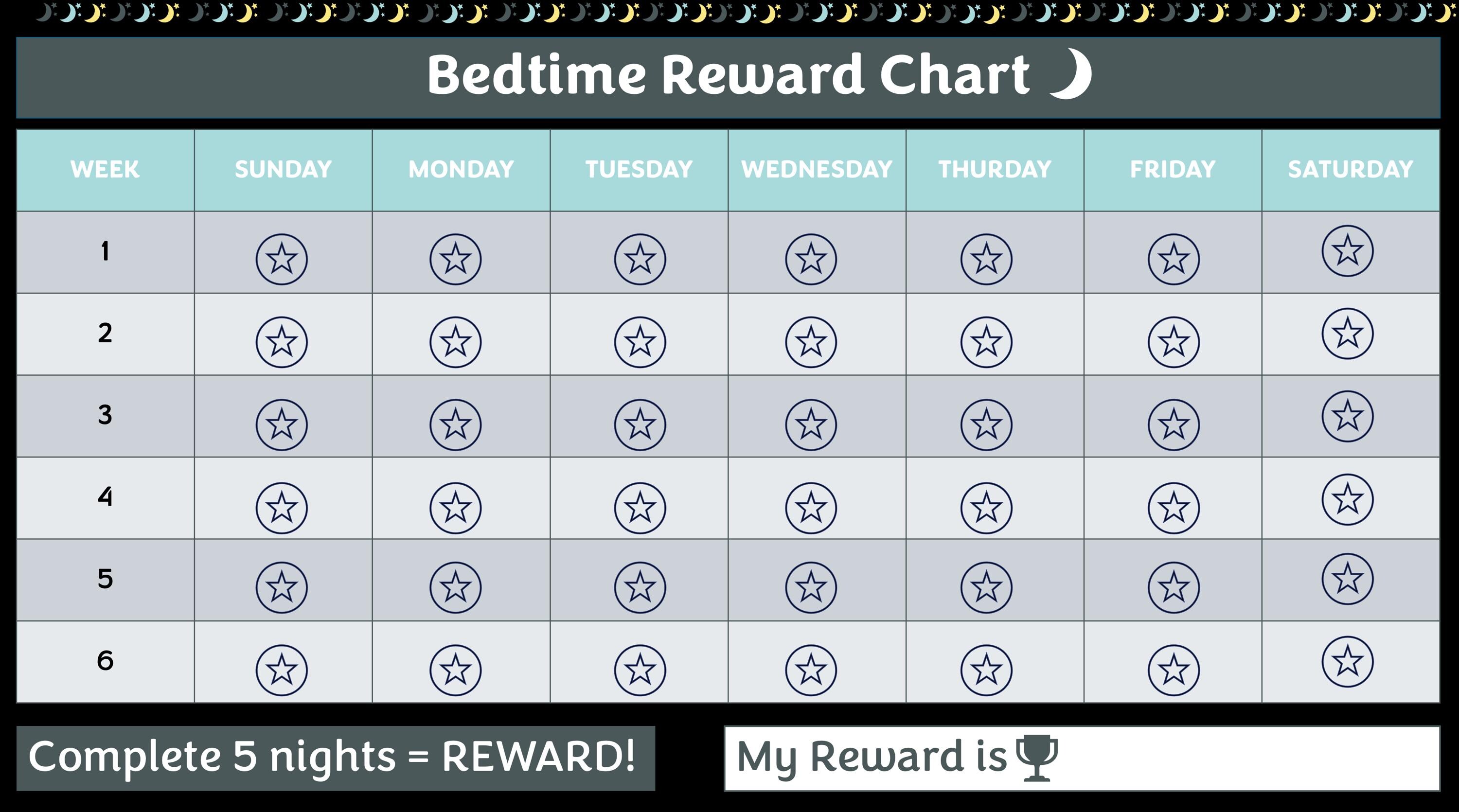 Bedtime Reward Chart for Kids | Printable Sleep Routine Tracker ...