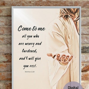 Come to Me All Who Are Weary Christian Wall Art | Bible Verse Print | Scripture Printable