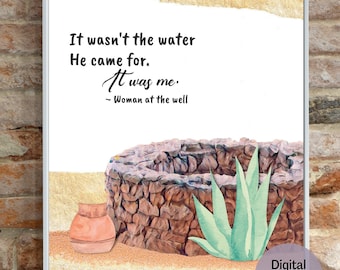 Woman at the Well - Gold | Christian Wall Art | Digital Print | Bible Art