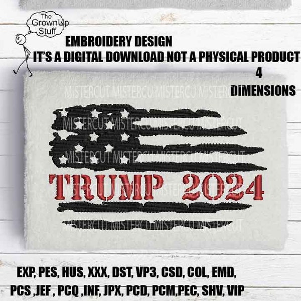 Machine Embroidery files, Trump 2024, American Flag gift idea PES, xxx, hus & more, patriotic embroidery